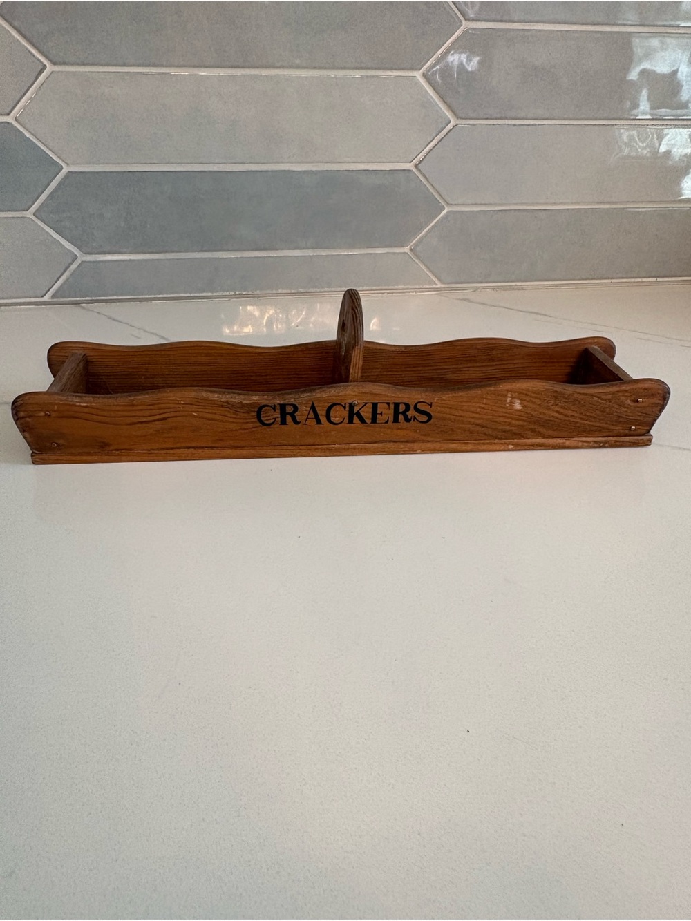 Vintage Mid Century Wooden Cracker Tray Caddy Server Scalloped